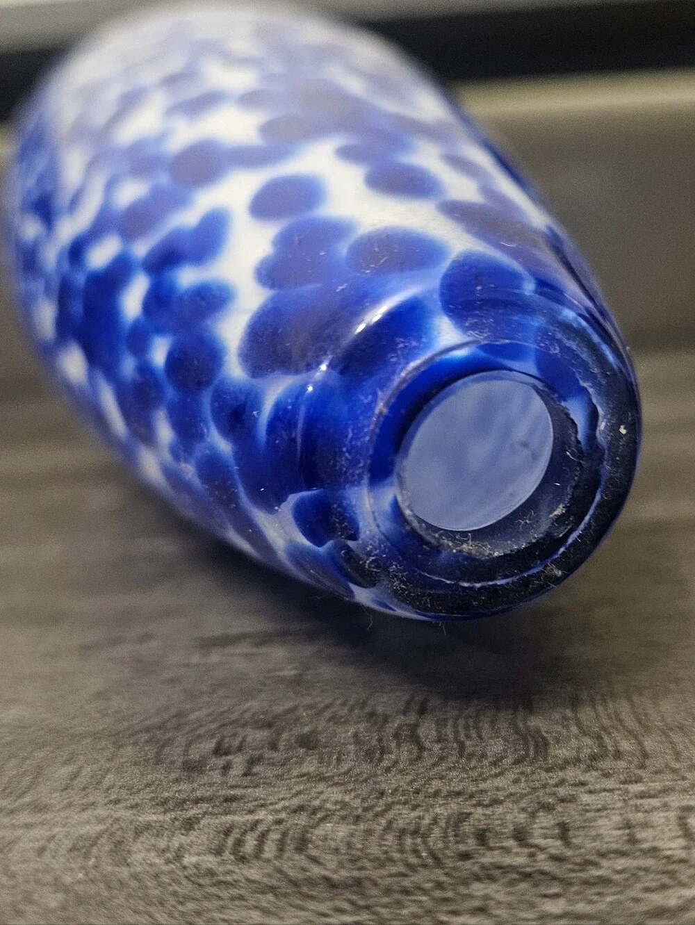 Vintage Hand-Blown Blue & White Spatter Art Glass Pendant Light Shade Cone